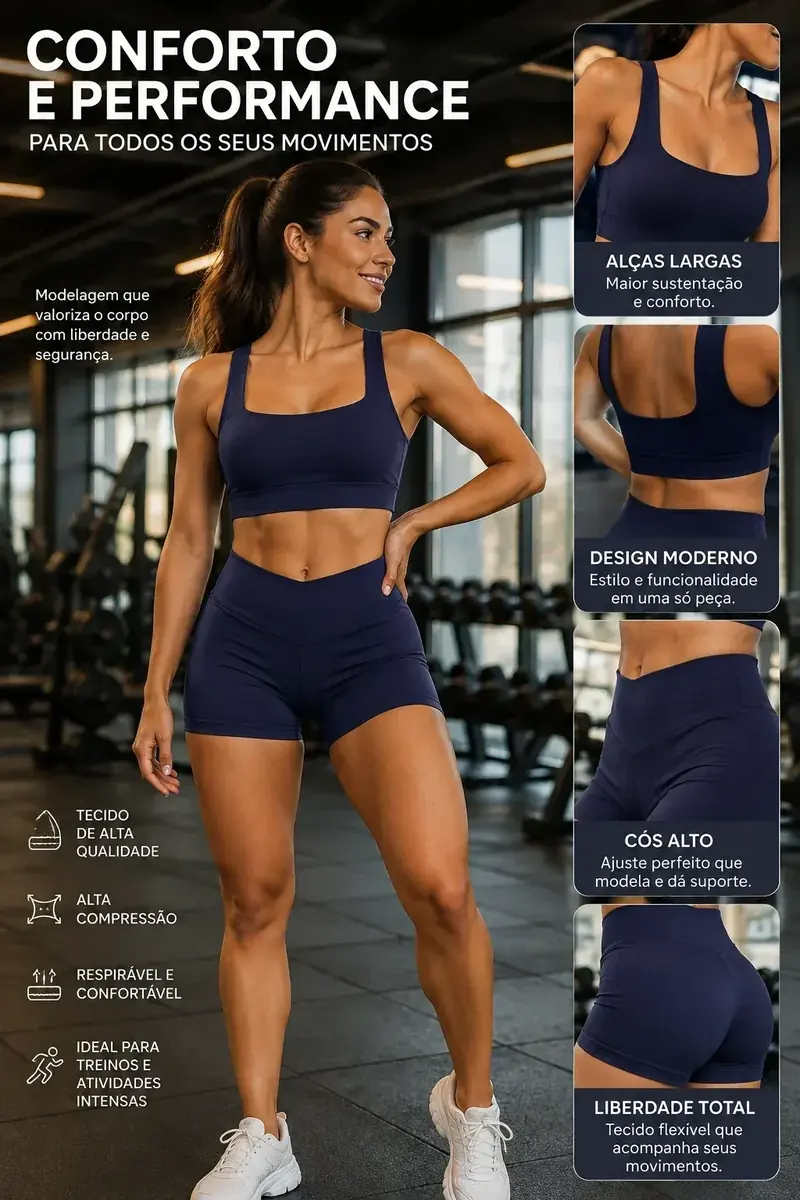 Conjunto Azul Dark, conjunto fitness azul escuro cintilante – Turkista (foto 2)