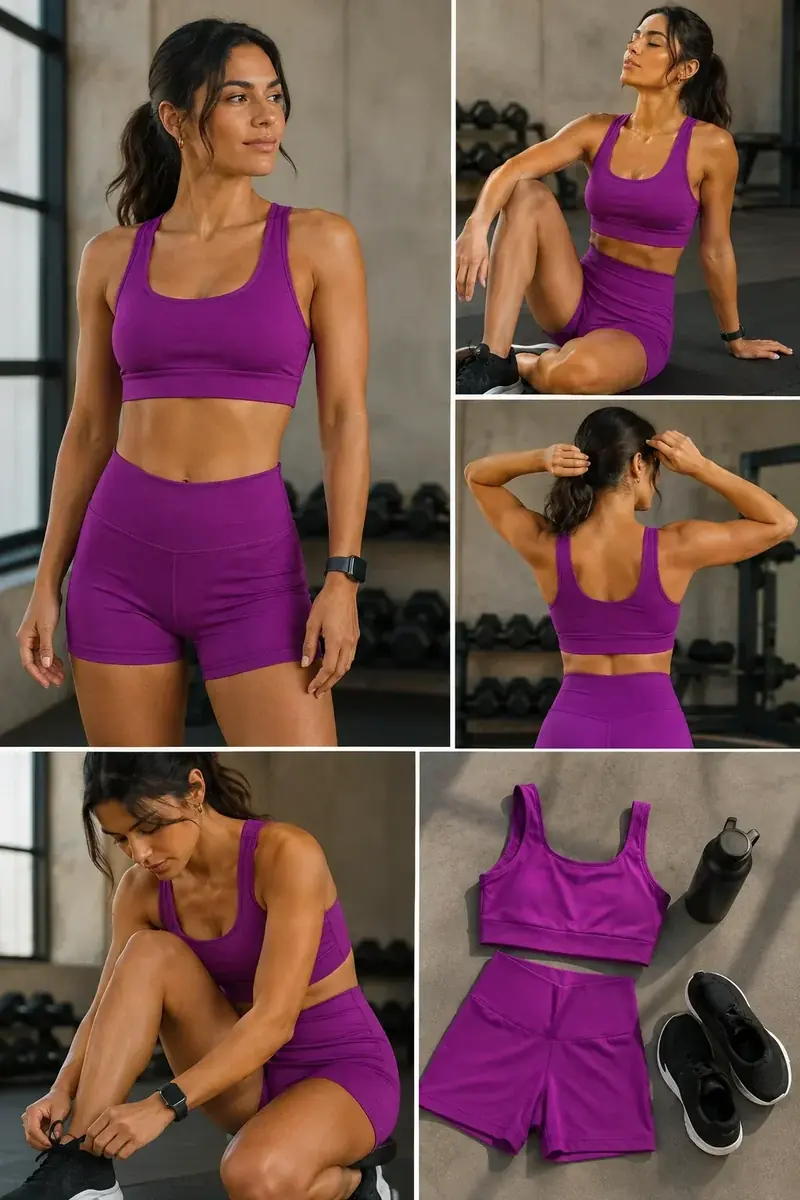 Conjunto de treino Short e Top Cintila, conjunto fitness roxo cintilante – Turkista