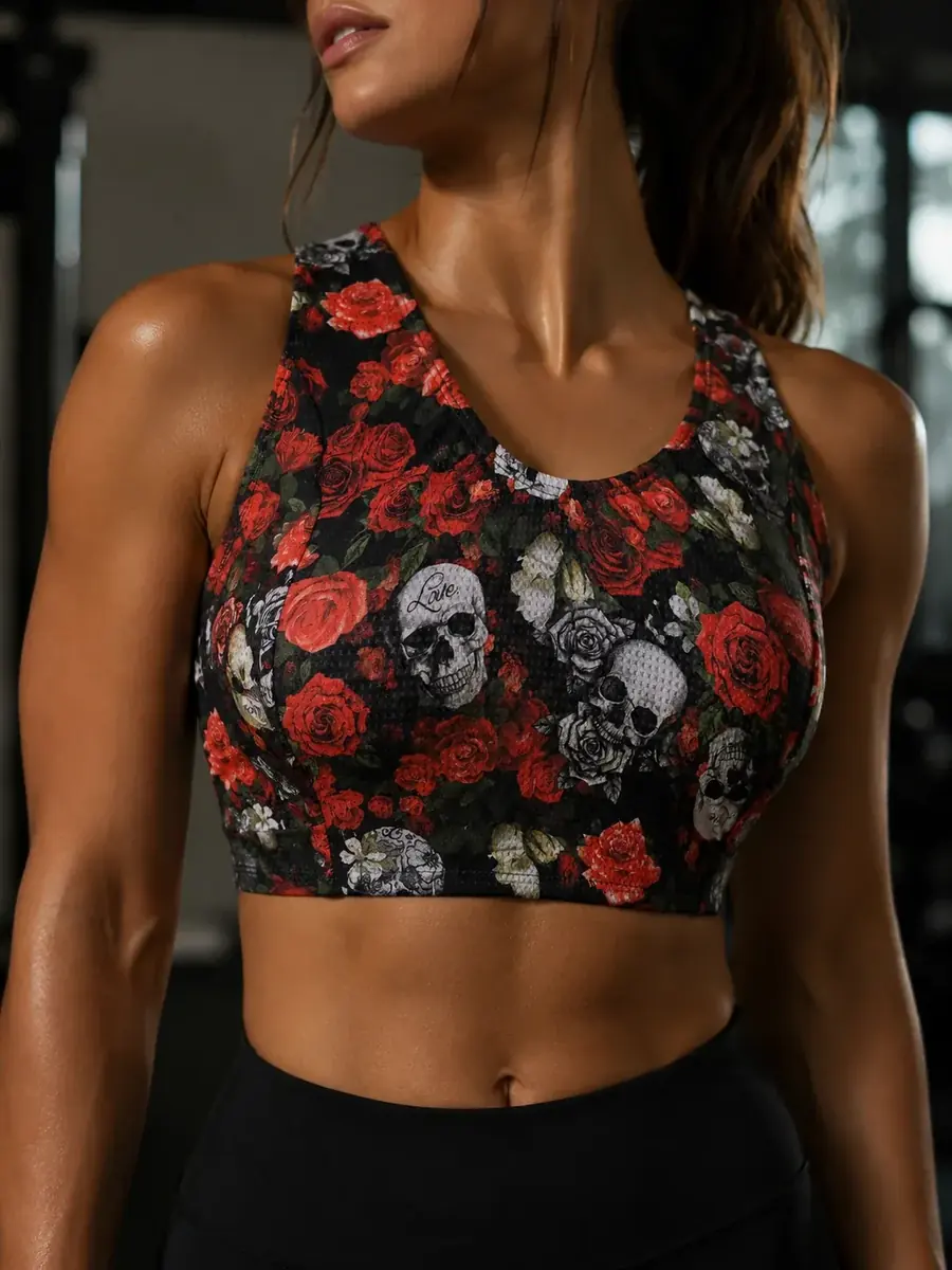 Top Nadador TURKISTA – Rosas & Caveiras, top fitness colorido – Turkista